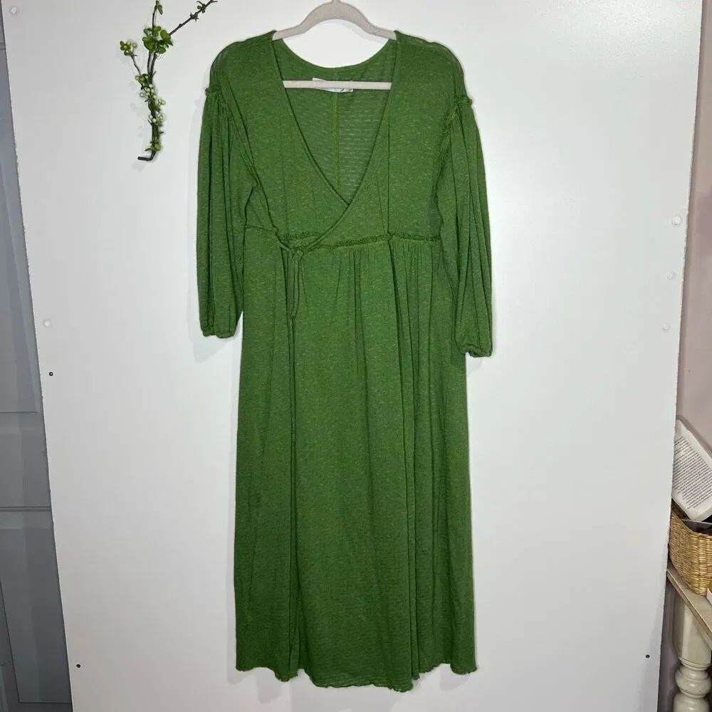 Free People Beach Green Wrap Long sleeve Maxi Dress
